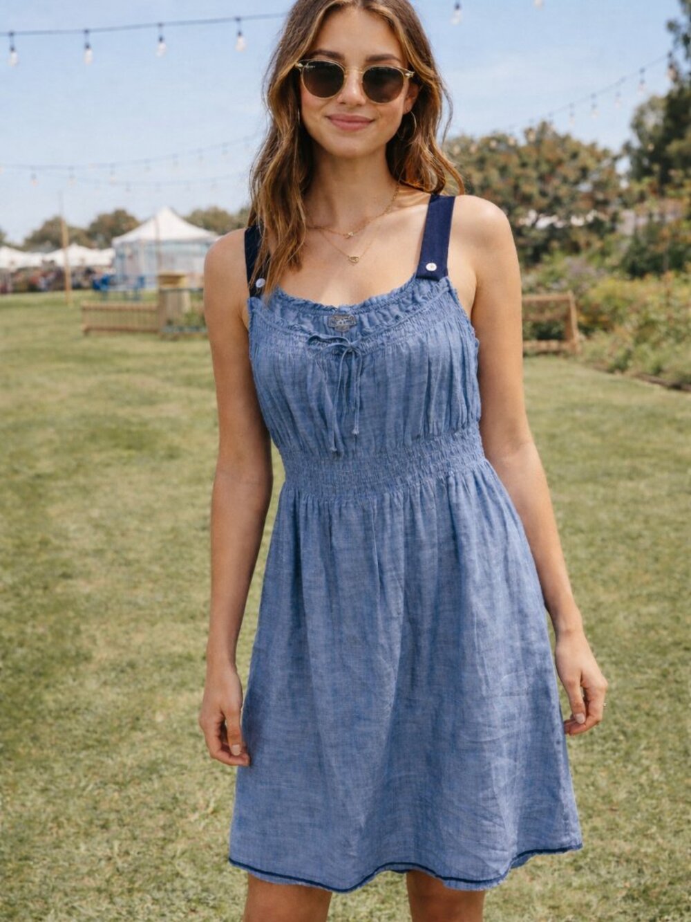 Converse One Star Smocked Layered Lightweight Dress M Babydoll Prairie Festival